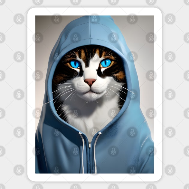 Hooded Cat - Modern Digital Art Sticker by Ai-michiart